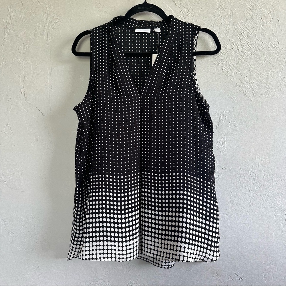New York & Company Black and White Blouse with Polka Dot Design Size Medium